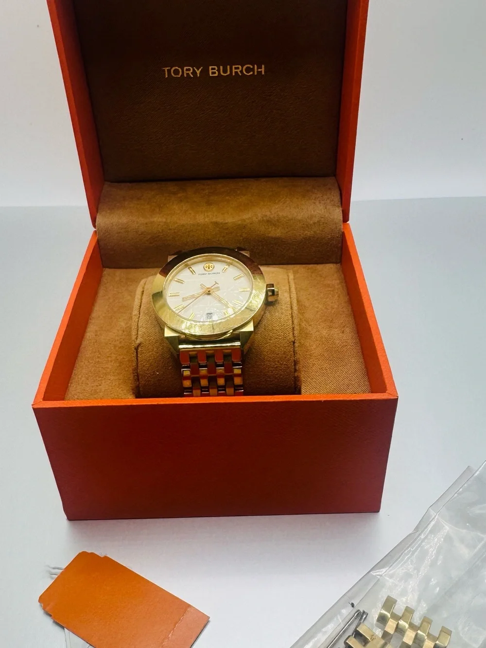 Tory Burch Gold-Tone Bracelet Watch with White Dial